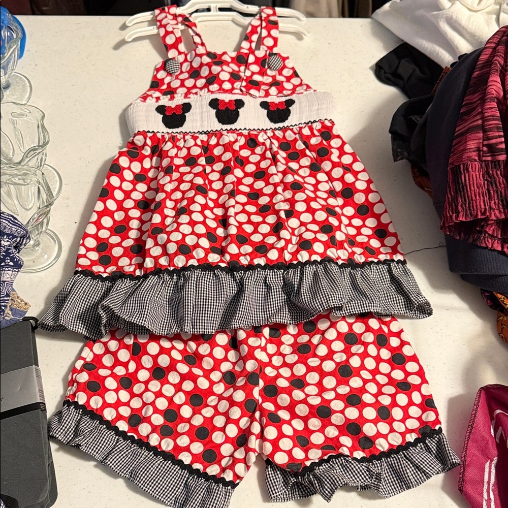 Red White Black Polka Dot Dress/shorts Set  Character Design Disney